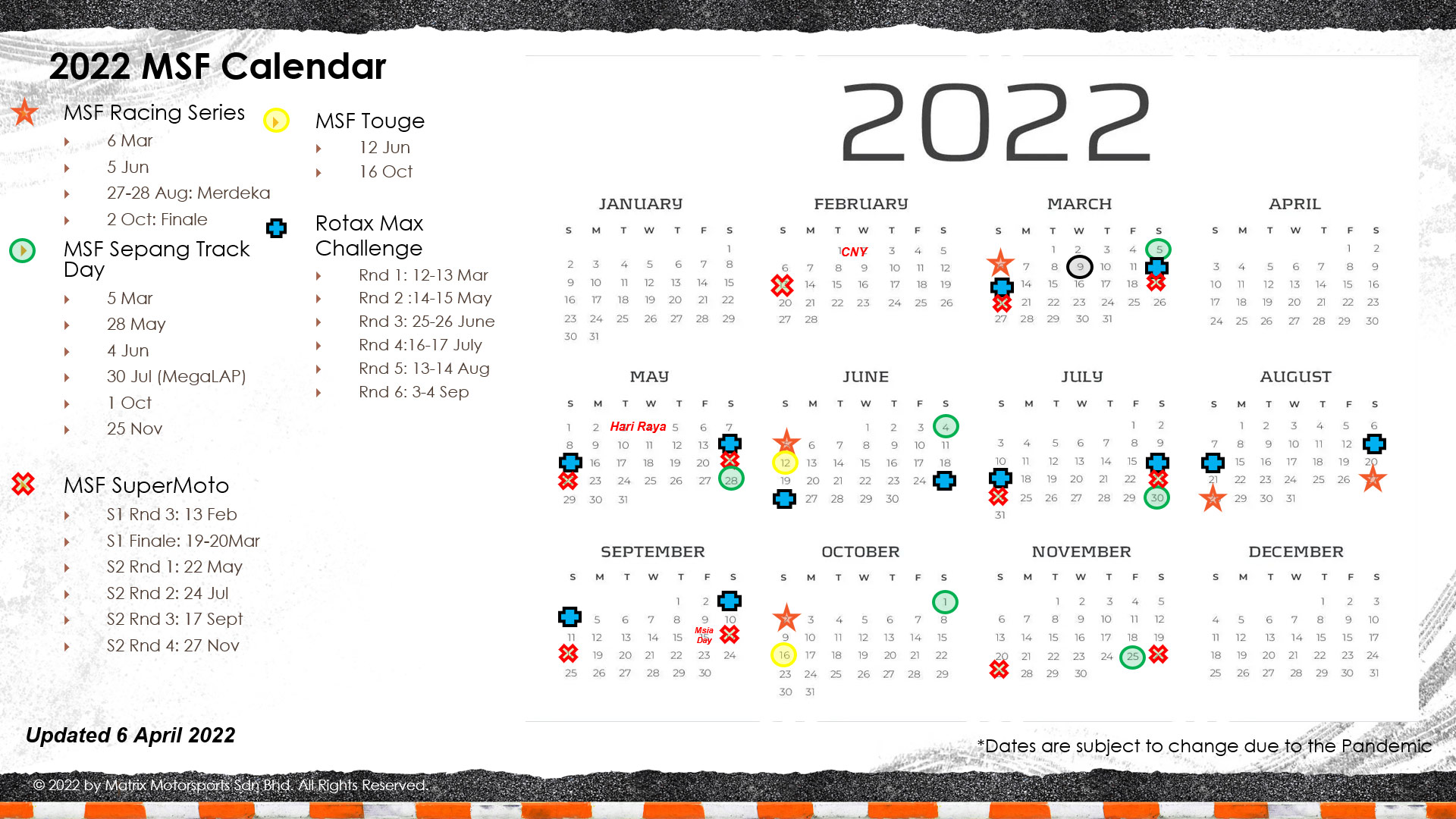 MSF 2022 Events Calendar MSF Racing Series